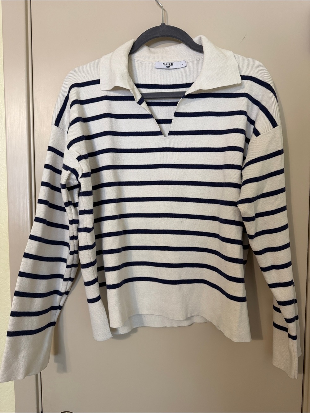 NA-KD White Collared Striped Pullover Sweater
